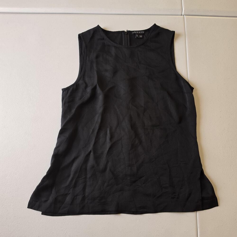 Theory Blouse Womens Small Black Silk Sleeveless Shell Work Office Top